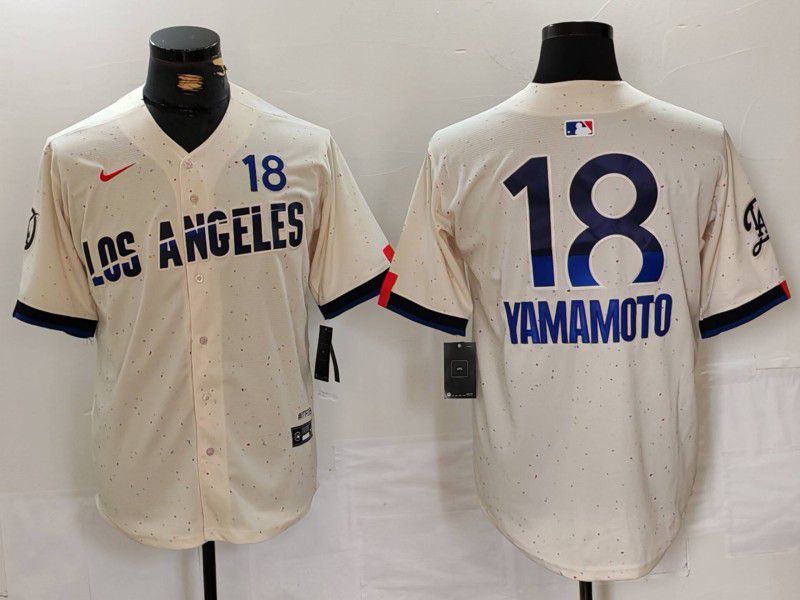 Men Los Angeles Dodgers #18 Yamamoto Cream Fashion Nike Game MLB Jersey style 629
